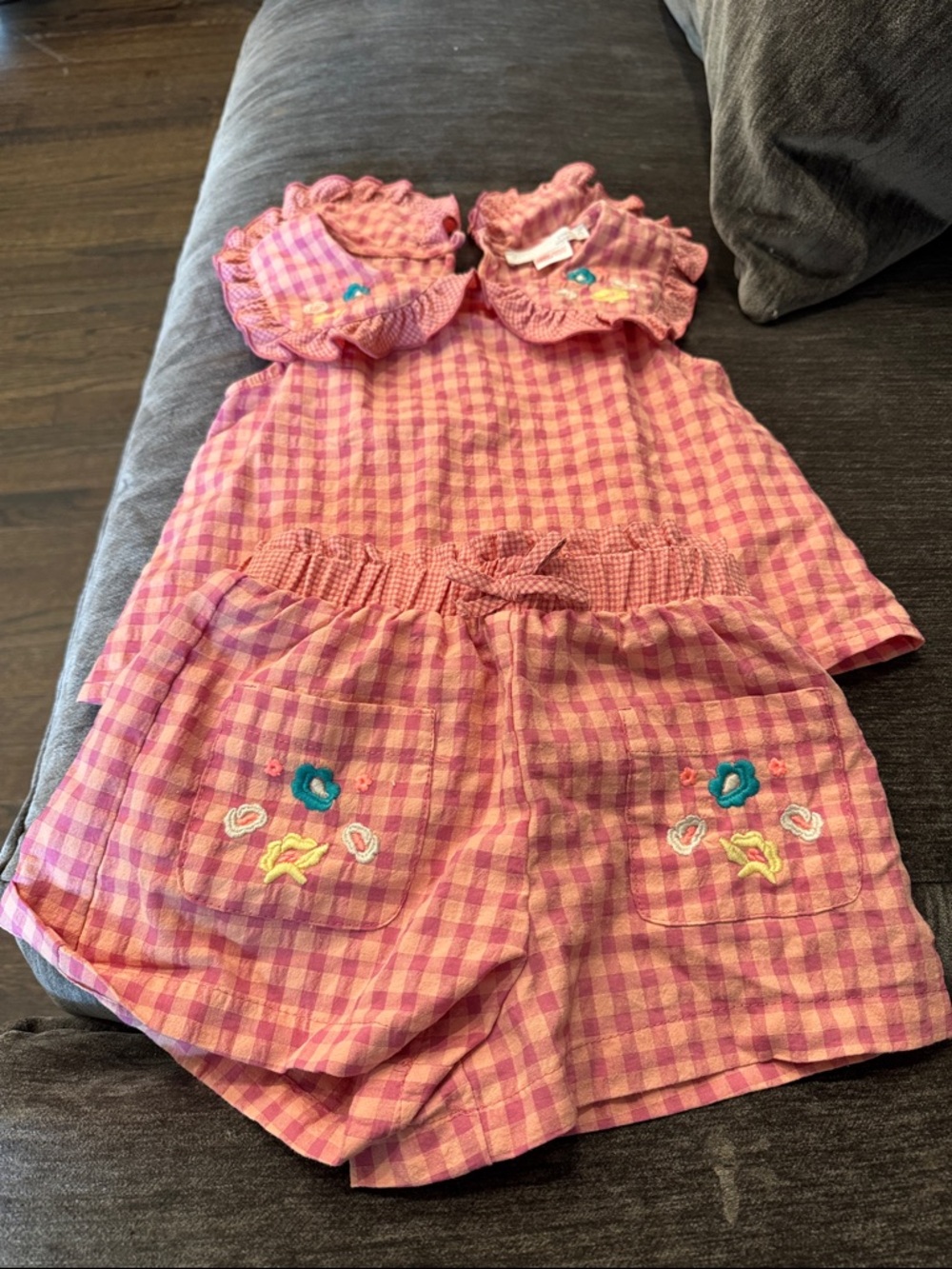 Zara Pink Gingham Girls Matching Set with Embroidered Flowers
